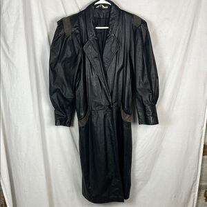 Vintage 1980s Leather Trench Coat with Statement Shoulders